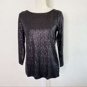 JCREW Sequined Black 3/4 sleeve boatneck top Size S